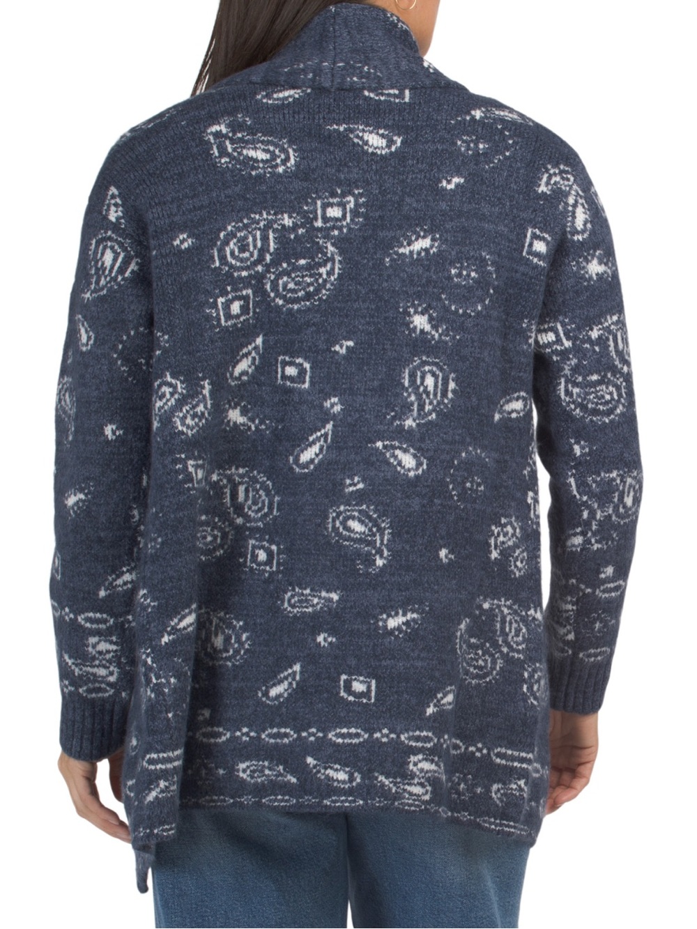 Lucky Brand Open-Front Navy Bandana Print Knit Cardigan Sweater